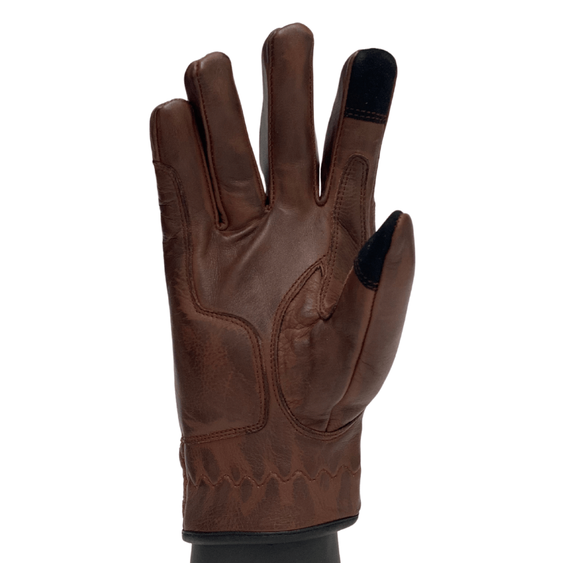 Merla Moto Cafe quilted leather motorcycle gloves in brown, palm view