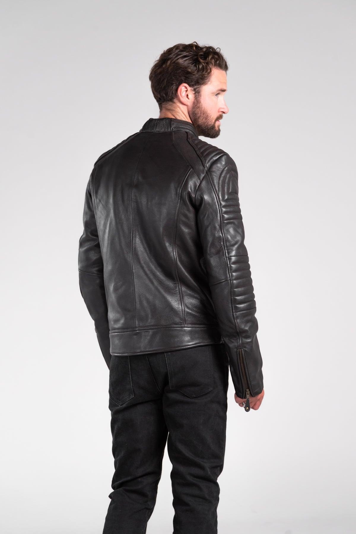 Merla Moto Wakefield men's leather motorcycle jacket, side view