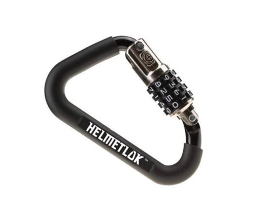 Helmetlok combination carabiner helmet lock for securing a helmet to a FONZ scooter